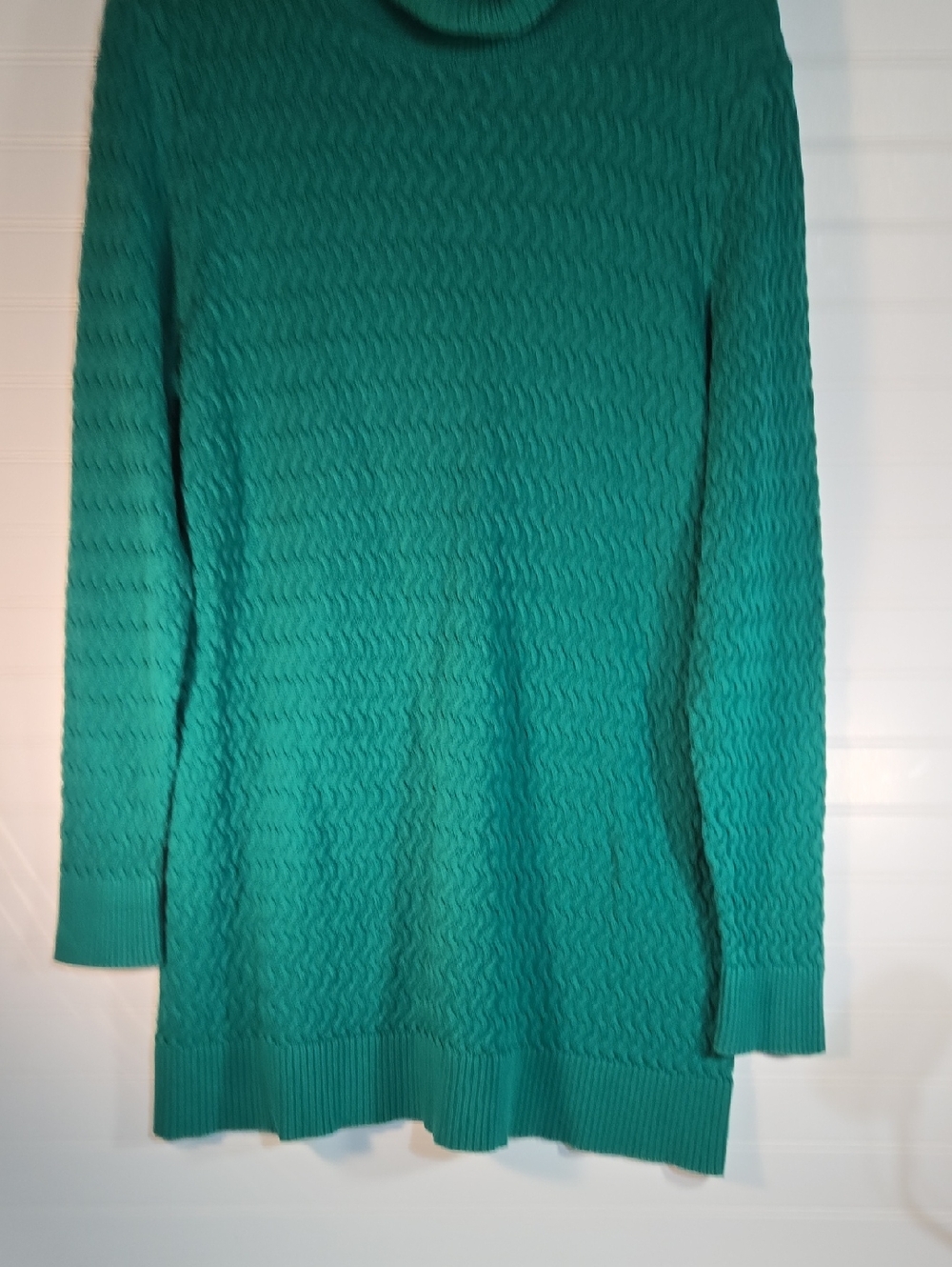 Lands' End Teal Green Cable-Textured Turtleneck Sweater